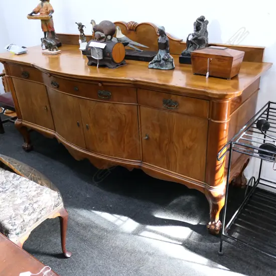 LARGE GERMAN WALNUT SIDEBOARD WITH CLAW FEET