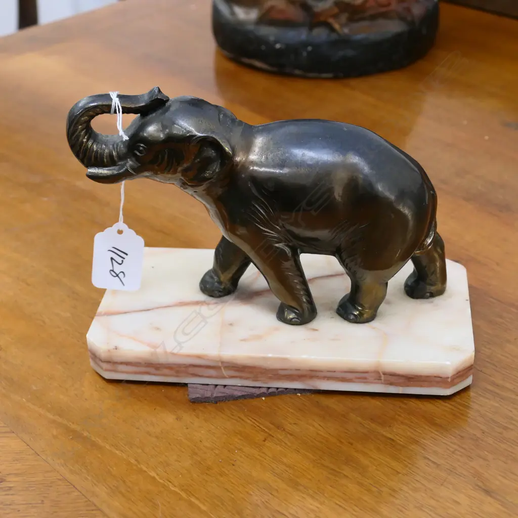 ART DECO BRONZED SPELTER ELEPHANT MARBLE BASE... Image 1++