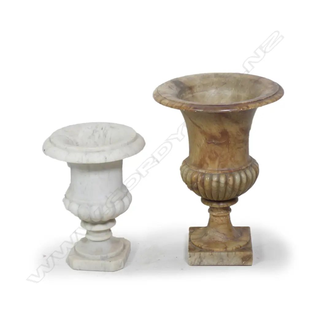 TWO FAUX MARBLE URNS, TALLEST 400MM Image 1++