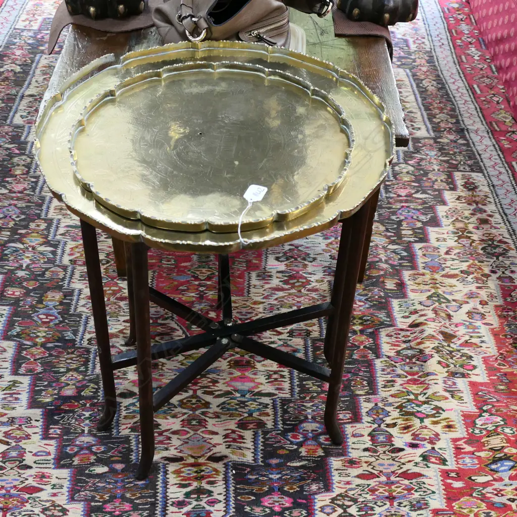 COLLAPSIBLE BRASS TRAY TABLE + ADDITIONAL BRASS TRAY Image 1++