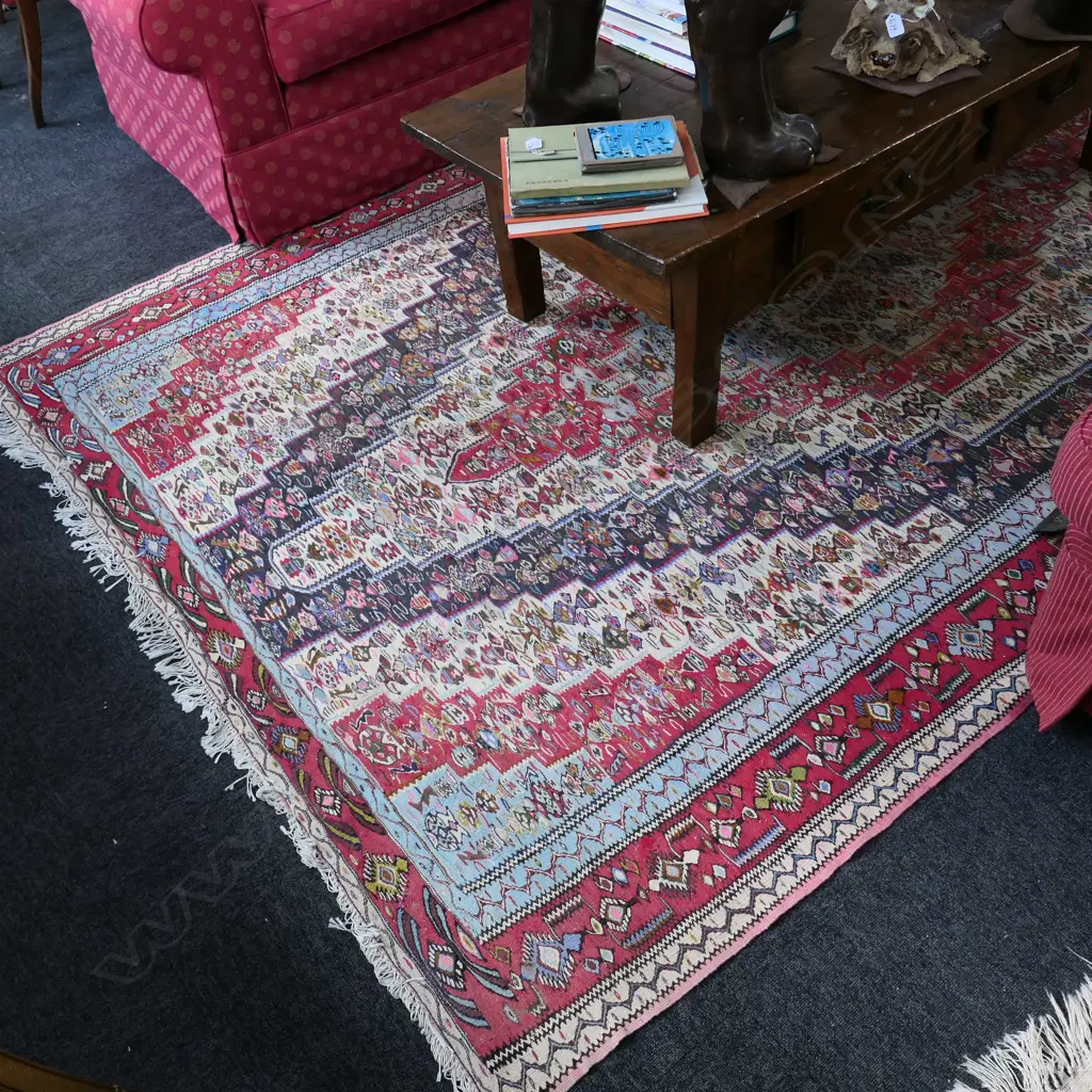 HIGHLY PATTERNED KELIM COLOURFUL GEOMETRIC DESIGN MULTIPLE BORDERS 1940 X 3130MM Image 1++