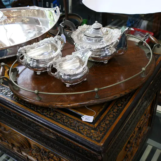 WOODEN SERVING TRAY + EP TEA SET