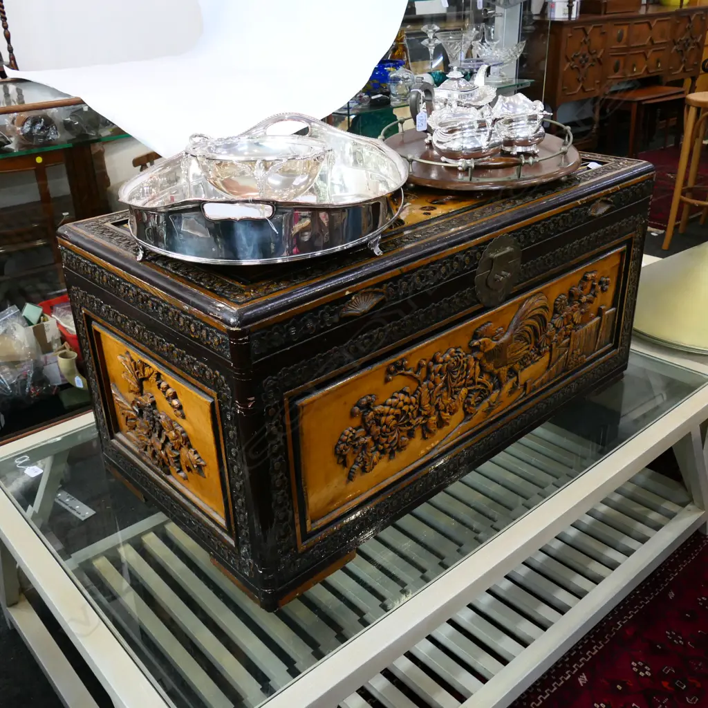 CARVED CAMPHOR WOOD CHEST W 1000 MM Image 1++