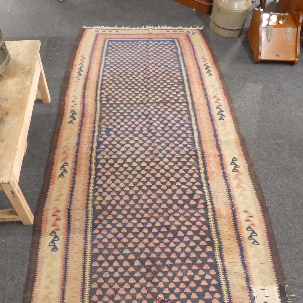 SEMI ANTIQUE KELIM 2.8 X 1.3M BLUE GROUND... Image 1++