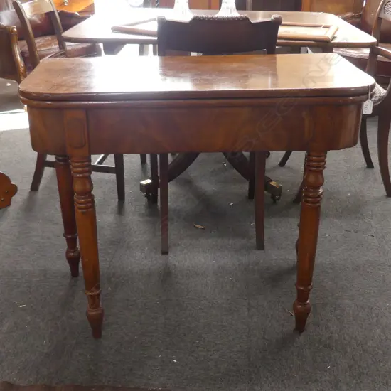 VICTORIAN MAHOGANY FOLD-OVER SUPPER TABLE. 900 X 440 x 740mm (closed)
