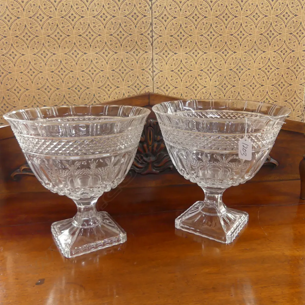 PR LARGE PRESSED GLASS COMPORT VASES 250MM H Image 1++