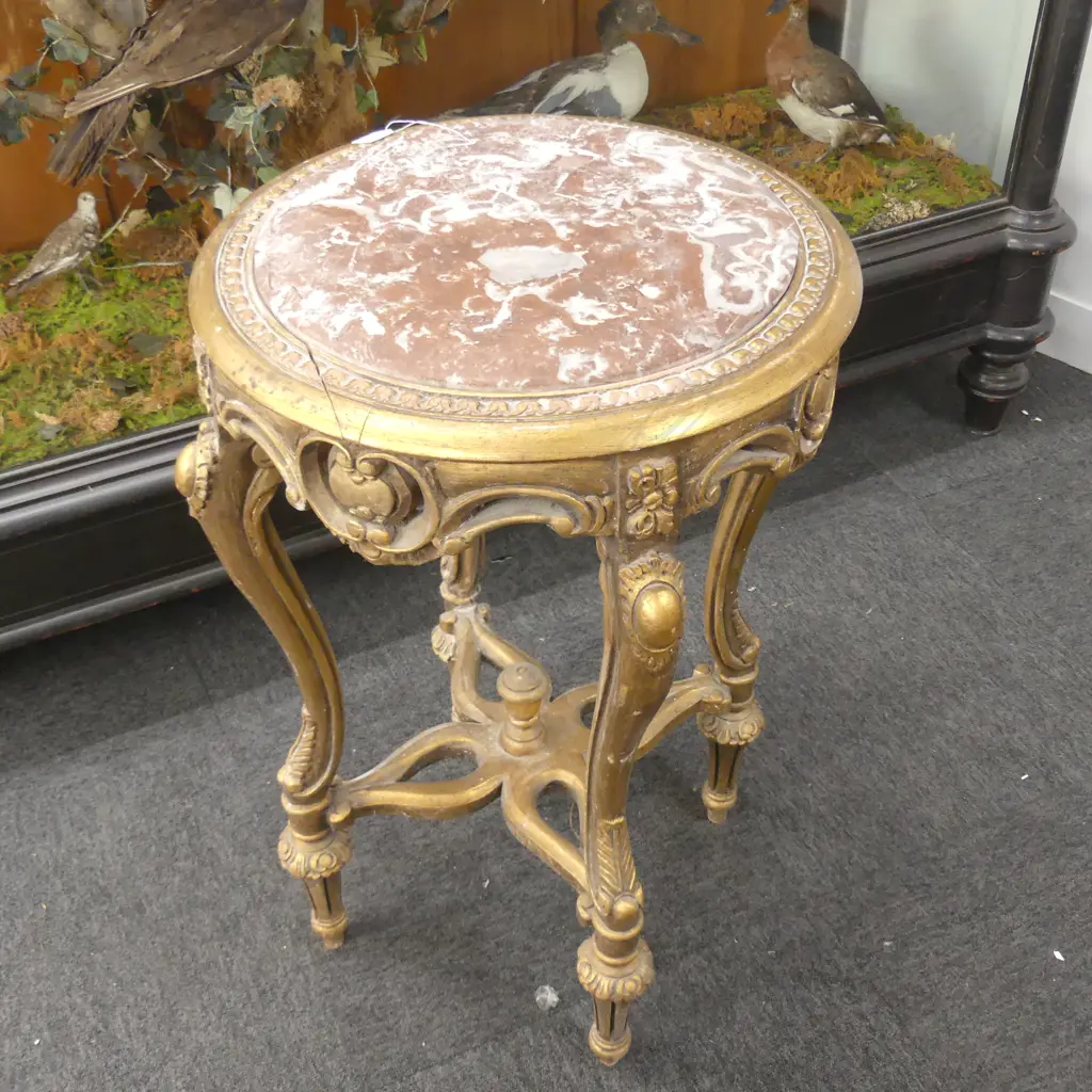 FRENCH MARBLE AND GILT SIDE TABLE 780MM H 480MM DIA Image 1++