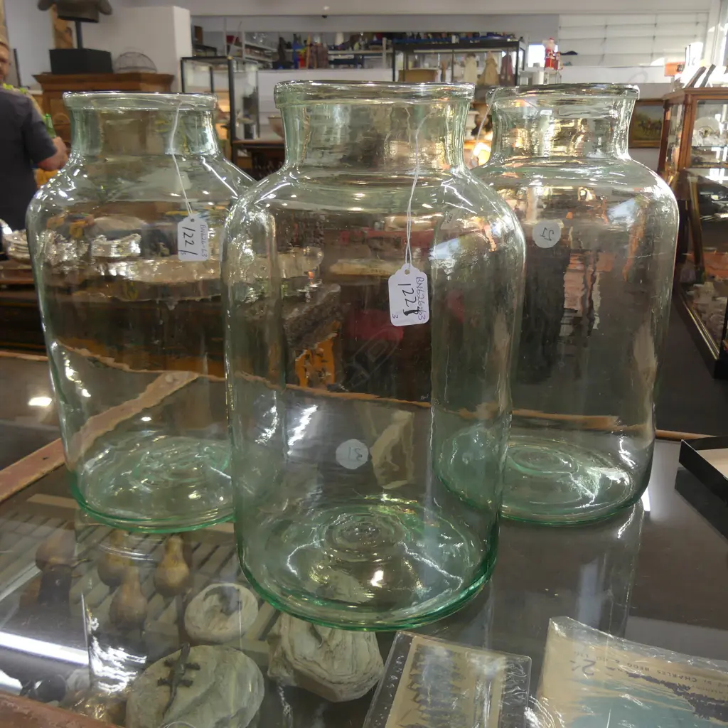 THREE LARGE OLD FRENCH GLASS JARS (21) Image 1++