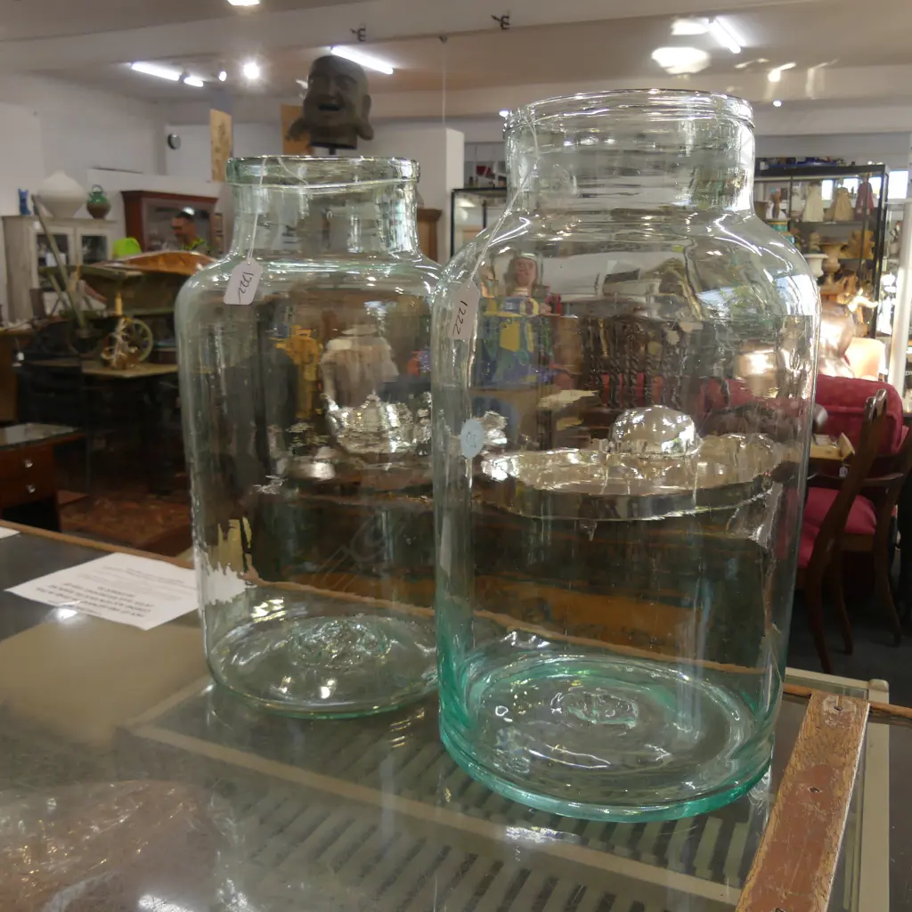 TWO LARGE VINTAGE GLASS JARS (20) Image 1++