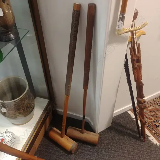 2 VINTAGE CROQUET MALLETS