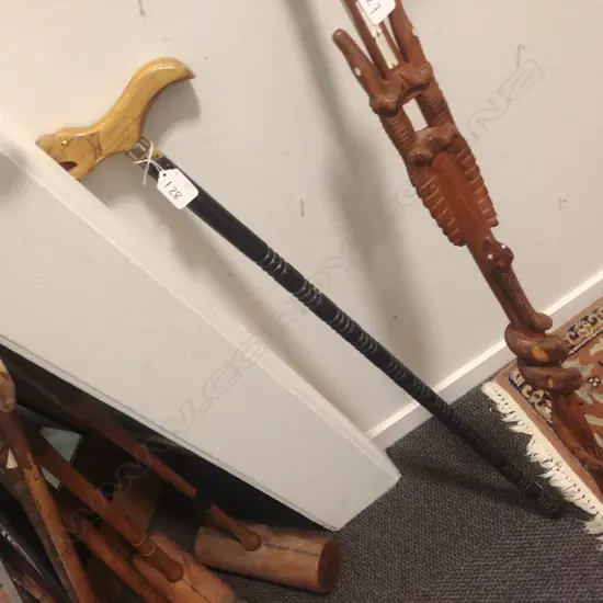 WOODEN WALKING STICK, CHINESE LION  BALL TO HANDLE