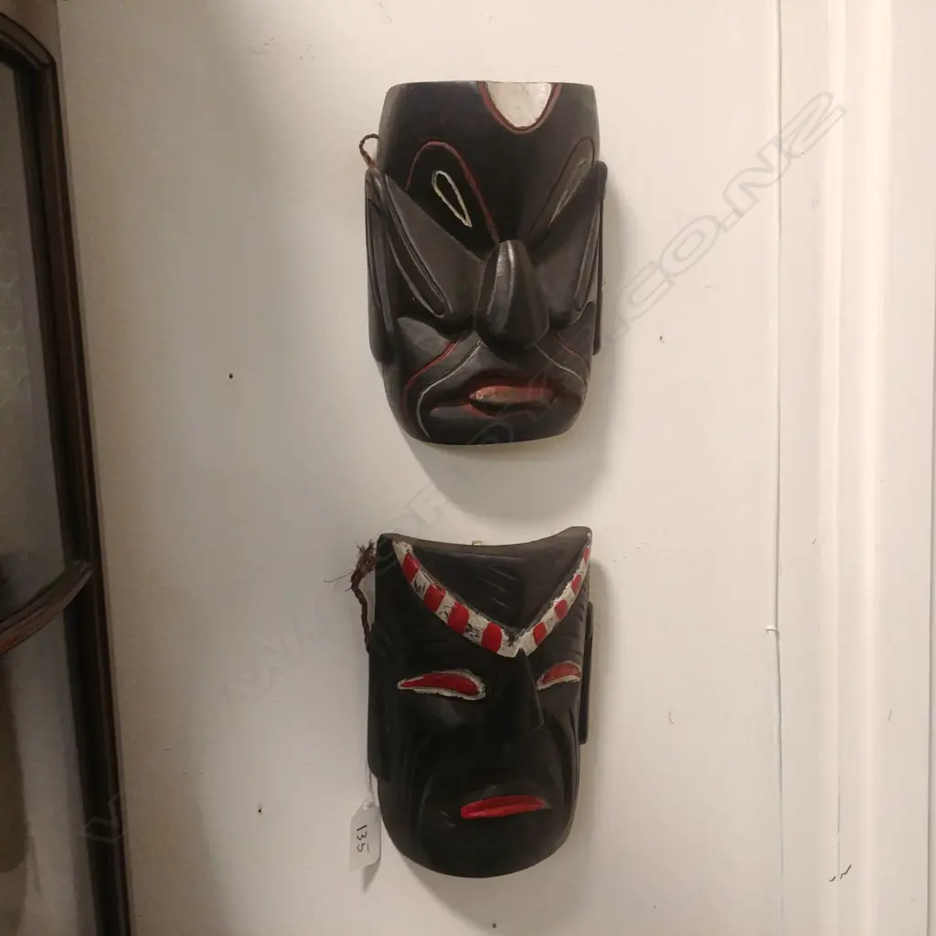 2 TAIWANESE WOODEN MASKS Image 1++