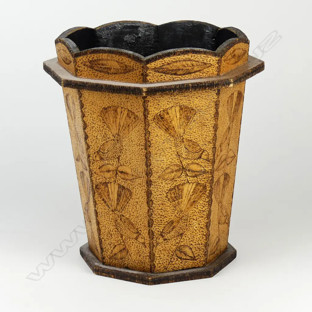 A New Zealand pokerwork wastepaper bin Image 1++