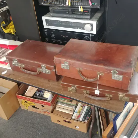 3 LEATHER VINTAGE SUITCASES