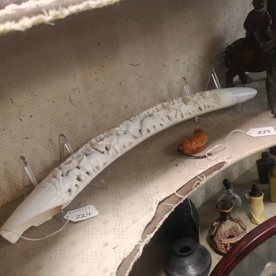 LG KENYAN CARVED IVORY ELEPHANT BRIDGE, 430MM