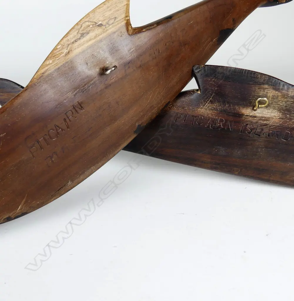 Two Pitcairn Island carved wood dolphins Image 1++