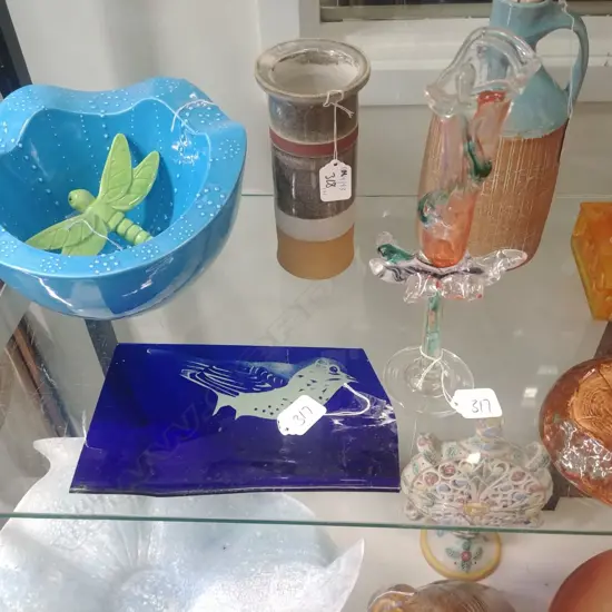 HOLLY SANDFORD THRUSH GLASS PANEL & ART GLASS VASE