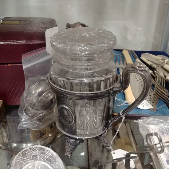 C19C CRYSTAL LIDDED JAR IN WMF S/PLATE CUP HOLDER