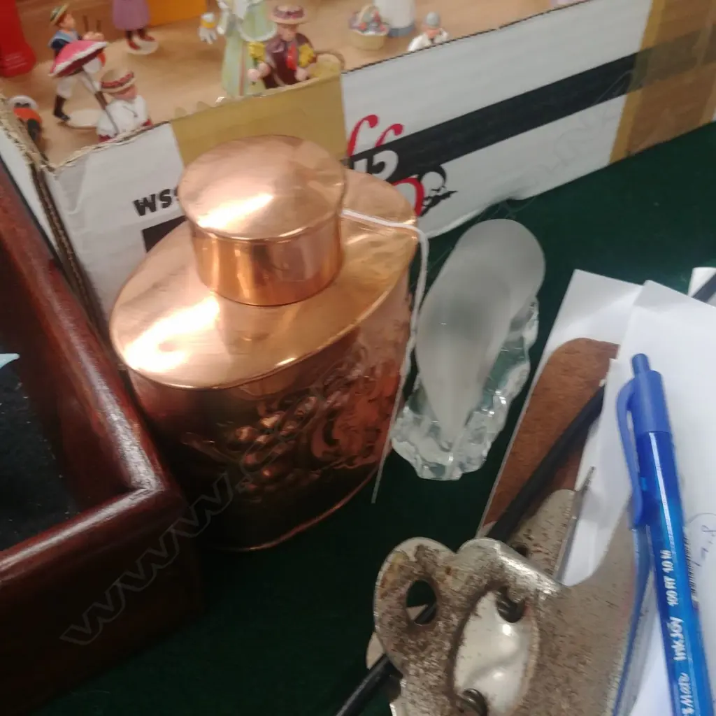 EDW COPPER EMBOSSED TEA CADDY & GLASS POLAR BEAR Image 1++