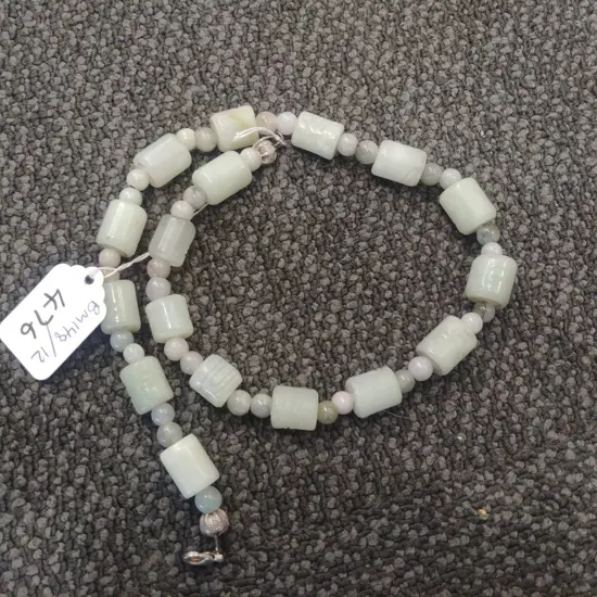 JADE MYANMAR NECKLACE - CARVED CYLINDERS 