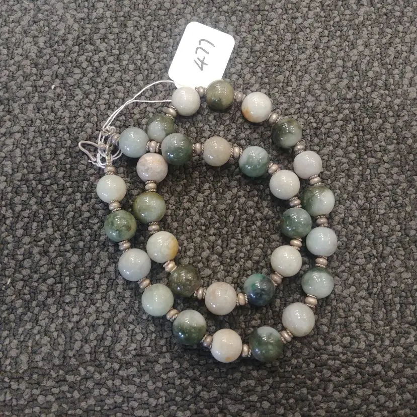 JADE MYANMAR NECKLACE - BEADS & REAL SILVER SPACERS   Image 1++