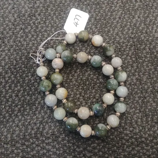 JADE MYANMAR NECKLACE - BEADS & REAL SILVER SPACERS  