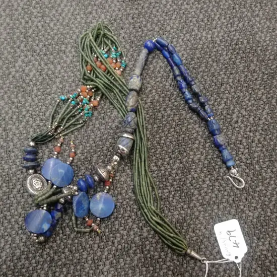 LAPIS LAZULI & SERPENTINE LONG DECORATIVE NECKLACE