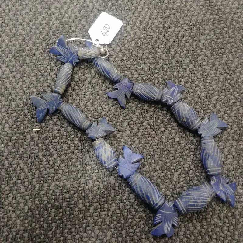 LAPIS LAZULI HAND CARVED FISH/BEAD NECKLACE Image 1++