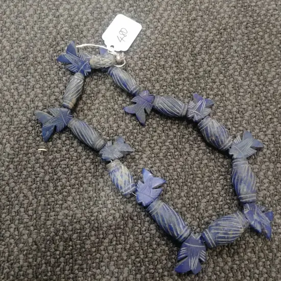 LAPIS LAZULI HAND CARVED FISH/BEAD NECKLACE