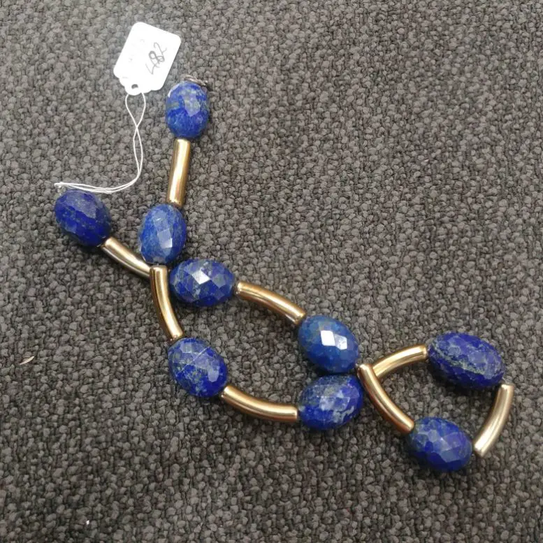 LAPIS LAZULI FACETED NECKLACE - LARGE BEADS & GOLD CRESCENTS  Image 1++