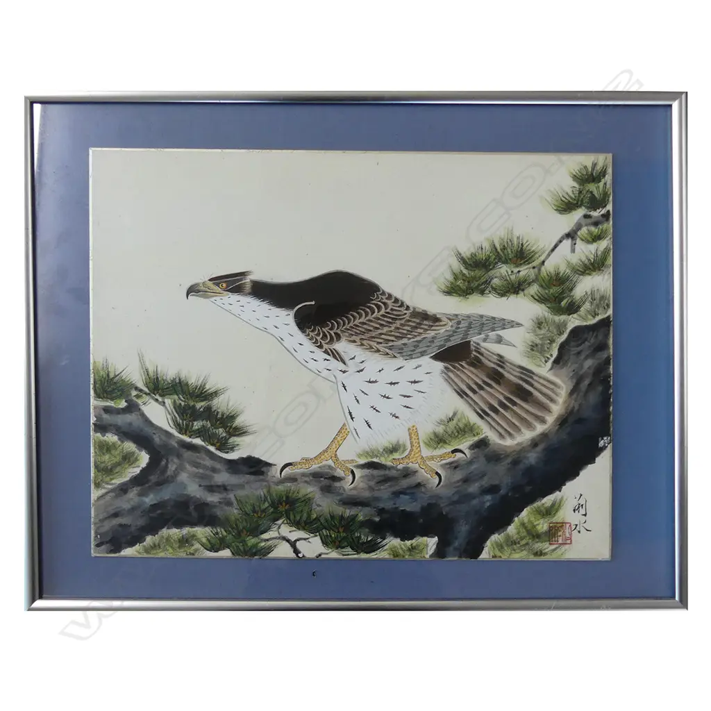 JAPANESE PAINTING OF A FALCON, CHARACTER MARKS, 315 X 405MM Image 1++