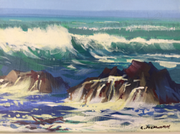 CHARLES PICKWORTH, WAVES STUDY OIL ON BOARD, SIGNED, 135 X 215mm Image 1++