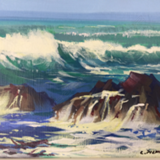 CHARLES PICKWORTH, WAVES STUDY OIL ON BOARD, SIGNED, 135 X 215mm