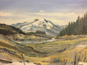 CHARLES PICKWORTH, LAKE AND MOUNTAIN, OIL ON BOARD, SIGNED, 285 X 390mm Image 1++
