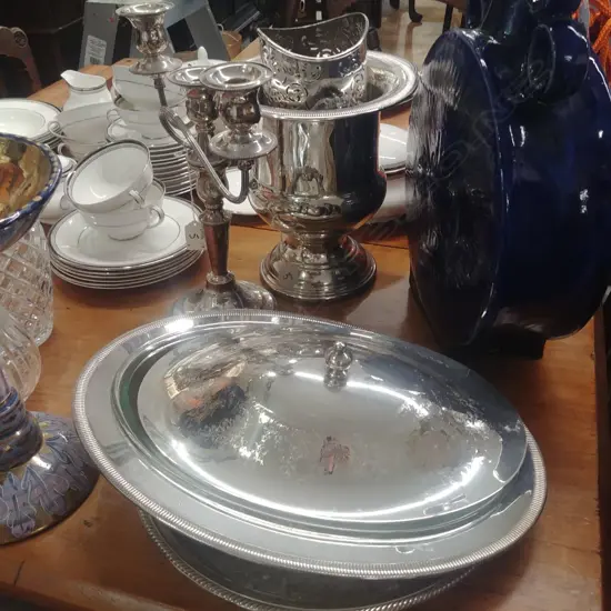 EP ICE BUCKET, CANDELABRA, ENTREE DISH, DECANTER STAND