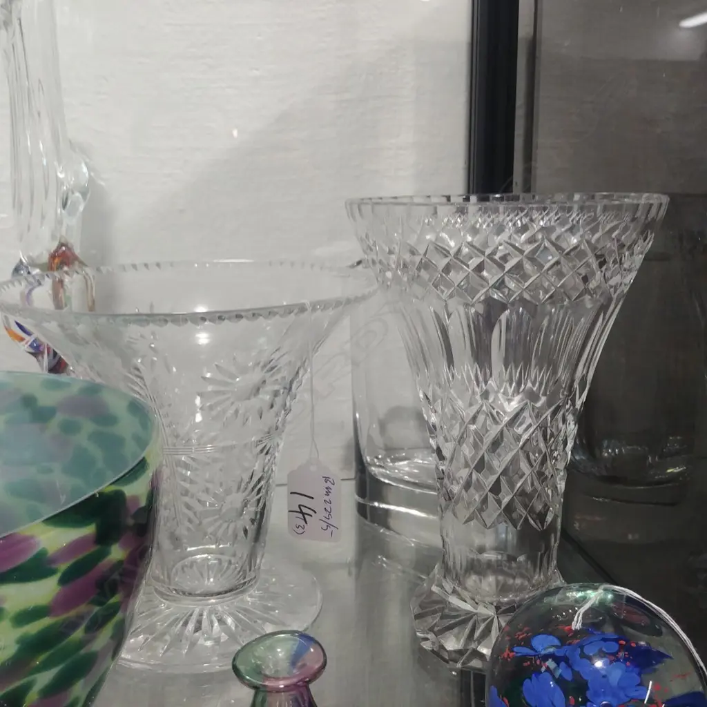 2 CUT CRYSTAL VASES + ONE A/F Image 1++