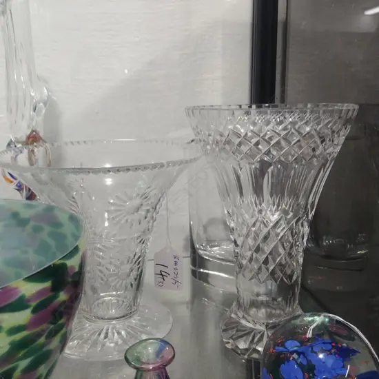 2 CUT CRYSTAL VASES + ONE A/F