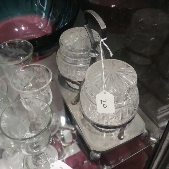 SILVER PLATE AND CRYSTAL PICKLE STAND