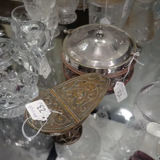BRASS BOX +JAM DISH+SILVER PLATE TRAY