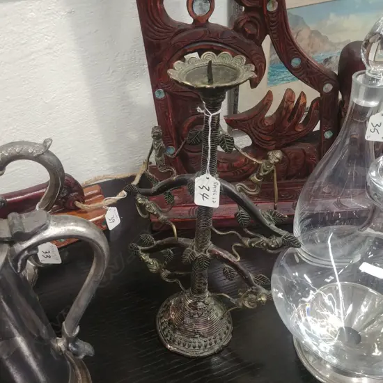 AFRICAN BRASS FIGURED TREE CANDLESTICK