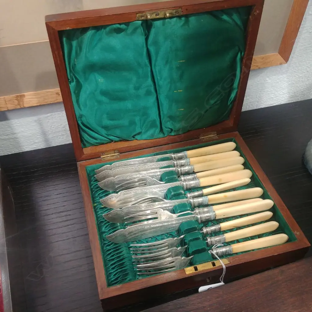 BOXED IVORY HANDLED KNIFE/FORK SET 17535 Image 1++