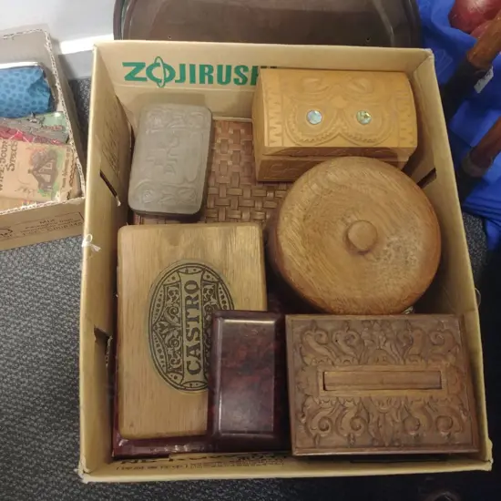 BOX ASST. TIN WOODEN BOXES ETC
