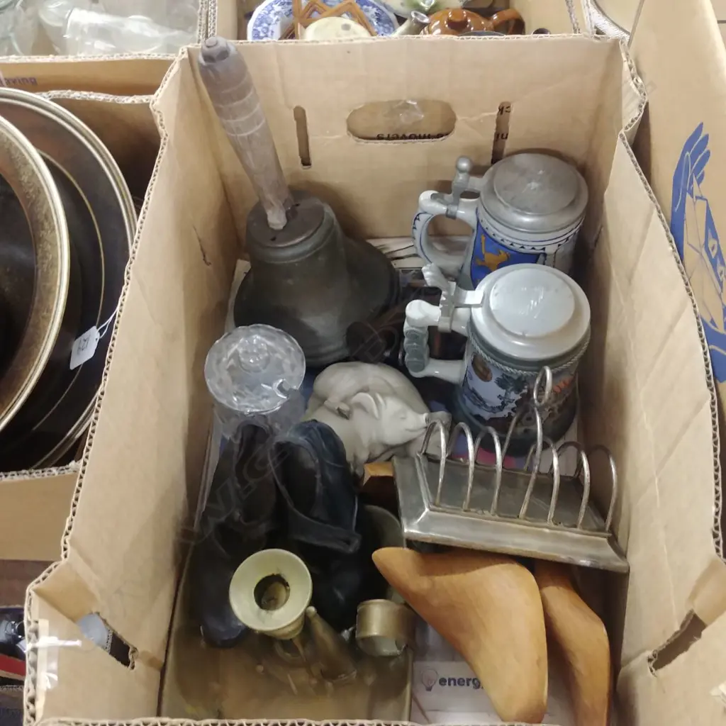 BOX OF MISC. - JUGS BELLS ETC. Image 1++