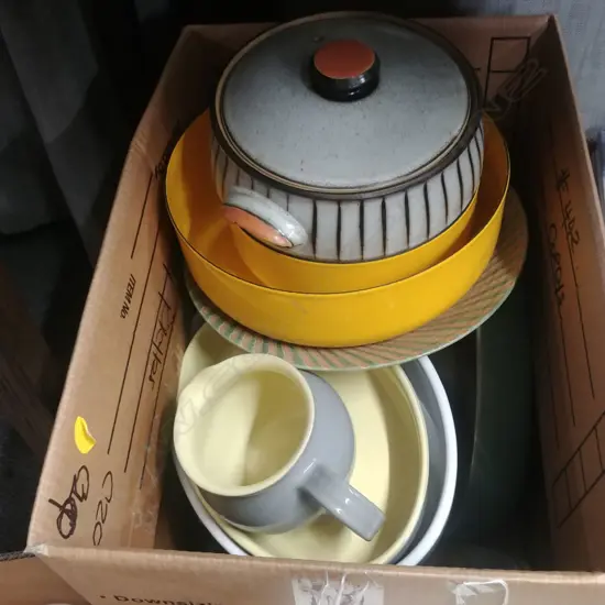 BOX DENBY WARE YELLOW ENAMEL BOWLS