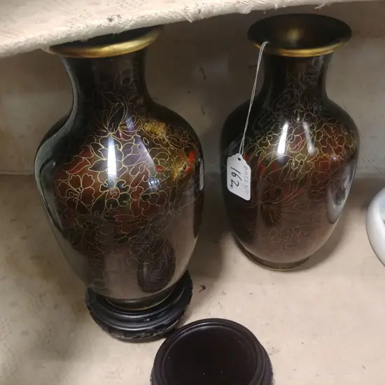 PR CLOISONNE VASES ON STANDS, ONE STAND AF