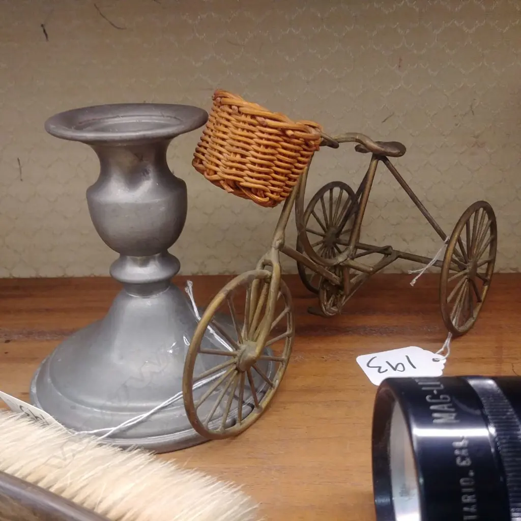 MODEL TRICYCLE + PEWTER CANDLE STICK Image 1++