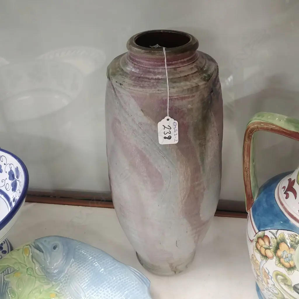 NZ STUDIO POTTERY TALL VASE. VENDELBOSCH ? RED PARTIAL GLAZE Image 1++