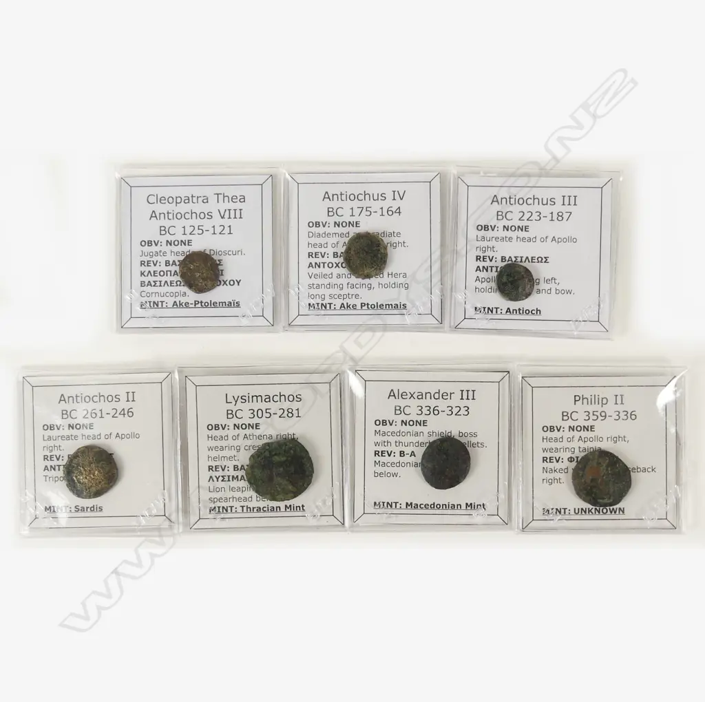 Seven Greek coins from different kings 400-100 BC Image 1++