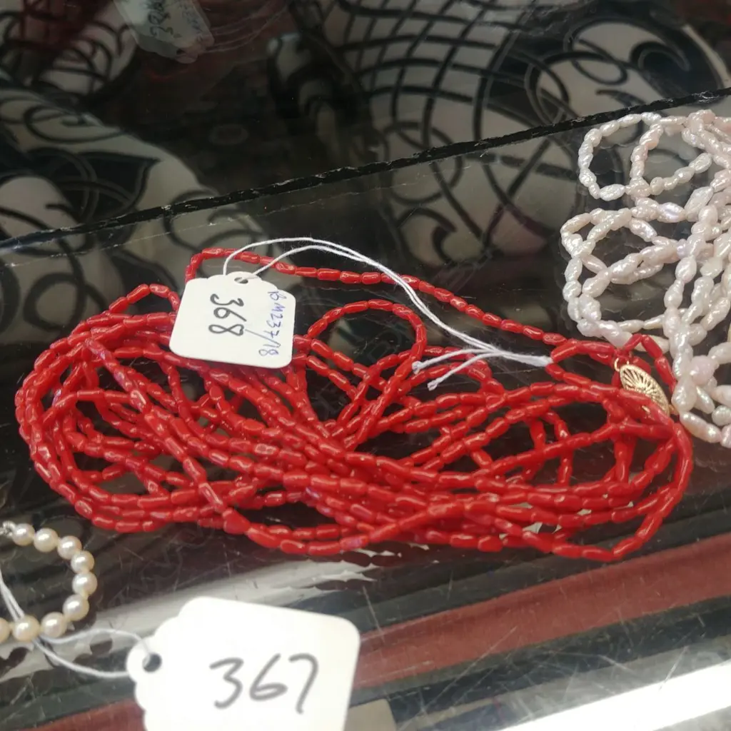 CORAL BEAD NECKLACE - 14K CLASP  Image 1++