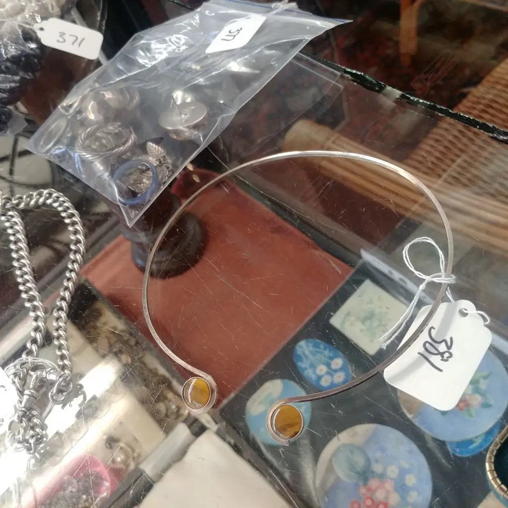 FINNISH S/S + TIGERSEYE DESIGNER NECKLACE  Image 1++